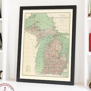 Michigan Map Wall Art, Michigan State Poster, Michigan Housewarming Gift, Michigan Home Decor, Minneapolis Poster, St Paul Home