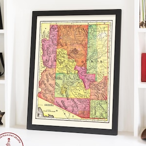 Impresión del mapa de Arizona: arte mural con el mapa del estado de Arizona, decoración moderna del suroeste, regalo para amantes y viajeros de Arizona