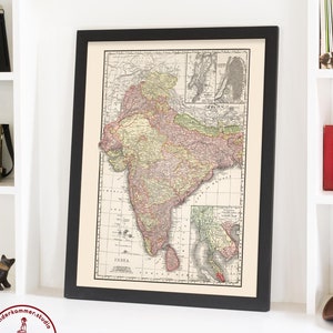 Mapa Indii Sztuka Ścienna, Indyjski Wystrój Domu, Prezent Podróży Do Indii, , Vintage Indie, Plakat Do Indii