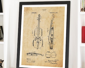 Violin Patent Art Print: Vintage Orchestra Music Decor