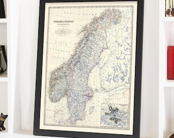 Sweden & Norway Map Art Print: Scandinavian Home Decor