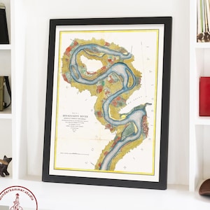 Mississippi River Map Wall Art, High Resolution Map Art, Louisiana Home Decor, Mississippi River Poster