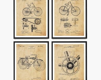 Bicycle Patent Art Prints: Vintage Blueprint Set of 4