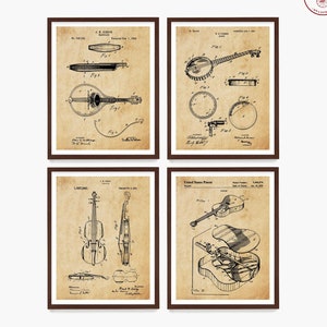 Bluegrass Music Patent Art Print: Mandolin, Banjo, Guitar, Fiddle Poster Set
