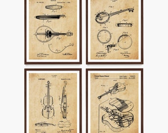 Bluegrass Music Patent Poster Wall Art, Bluegrass Poster, Country Music Art, Mandolin, Banjo, Guitar, Fiddle, Musician Gift