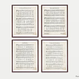 Hymnal Art Print Set – Vintage Hymn Sheet Music Posters, Christian Wall Art Decor, Inspirational Faith-Based Gift Collection