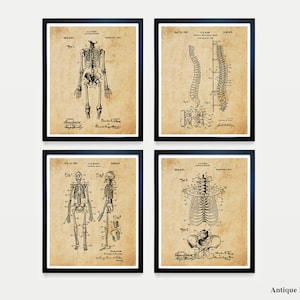 Skeleton Patent Poster Set – Vintage Anatomical Wall Art, Human Skeleton Blueprint Print, Medical Office or Classroom Decor