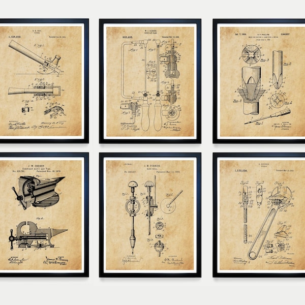 Gereedschap patent patent poster, tool kunst aan de muur, hout winkel decor, timmerman geschenk, hamer patent, zaag patent, schroevendraaier patent