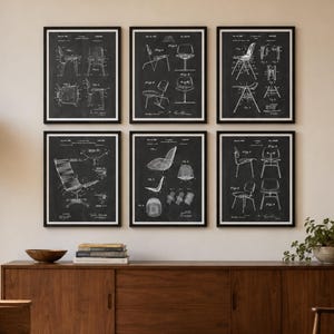 Conjunto de impressão artística patenteada da cadeira Eames: decoração de design moderno de meados do século