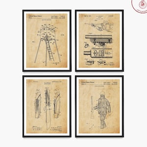 Hunting Patent Wall Art Bundle, Hunting Poster, Deer Hunter Gift, Cabin Decor, Rifle Patent Print