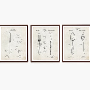 Silverware Patent Poster, Cutlery Patent, Kitchen Poster Art, Fork Patent, Knife Patent ,Spoon Patent, Dining Room Patent, Kitchen Art