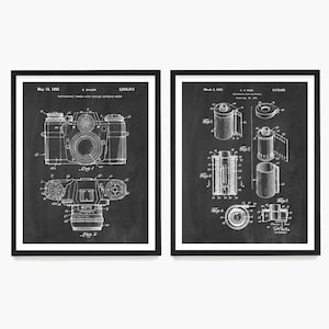 Arte mural con patente de cámara, póster de fotografía en película, bote de película de 35 mm, decoración para fotografía analógica