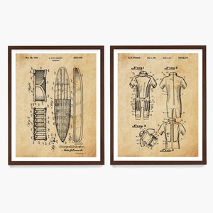 Surfboard & Wetsuit Patent Art Print Set: Beach House Decor
