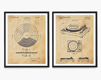 Vinyl Record Player Patent Art Print: Stereo Music Decor (Set of 2)