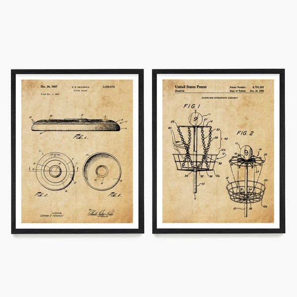 Poster brevet de frisbee, oeuvre d'art murale de disc golf, cadeau de golf frisbee, brevet de panier de disc golf