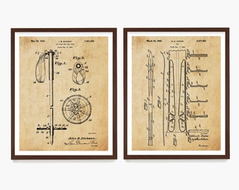 Ski Patent Art Prints: Ski Lodge Cabin Decor, Set of 2