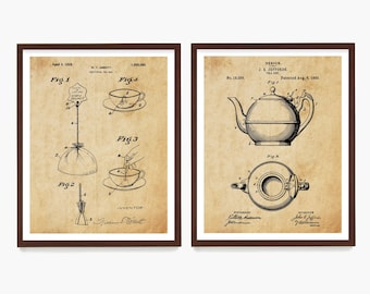 Tea Patent Art Print Set: Kitchen Decor, Tea Kettle & Bag