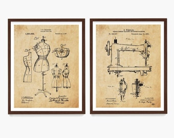 Nähen Patent Kunstdruck: Schneiderpuppe & Nähmaschine Poster