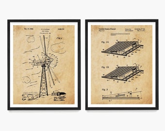 Renewable Energy Patent Prints: Solar & Wind Power Wall Art