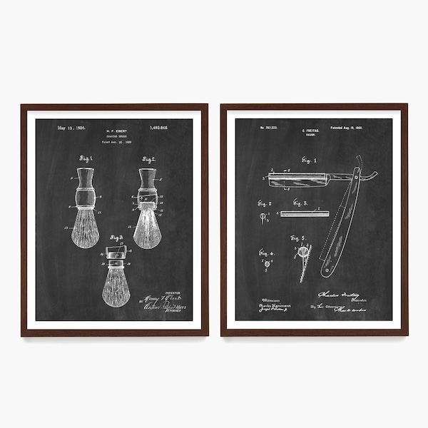 Shaving Patent Art, Bathroom Decor, Men's Bathroom Art, Bathroom Wall Art, Razor Patent, Shaving Brush Patent, Housewarming, Vintage Shaving