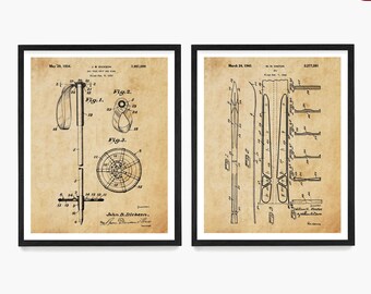 Ski Patent Art Prints: Vintage Ski Lodge Decor, Skier Gift