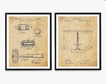 Law Patent Art Print Set: Gavel & Scales, Lawyer Office Decor