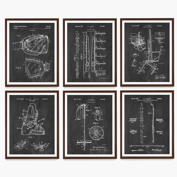 Ski Patent Posters, Skiing Wall Art, Skier Best Gift, Ski Equipment Diagram, Ski Lodge Decor