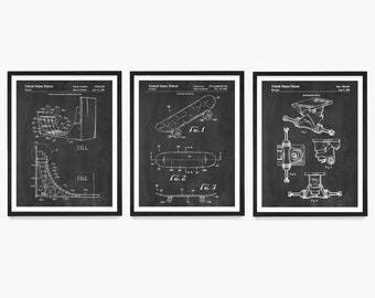 Set di stampe artistiche con brevetti di skateboard: decorazioni vintage per skateboard