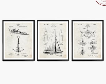 Sailing Patent Art Prints: Nautical Theme Decor, Set of 3