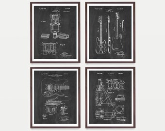 Inventions of Rock & Roll, Guitar Poster, Guitar Wall Art , Drums Art, Drummer Art, Music Patent Art, Music Poster