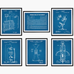 Science Patent Art Prints: Periodic Table, Microscope, Lab Decor