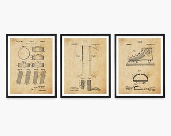 Hockey Patent Art Prints: Puck, Stick, Skate - Set of 3