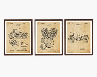 Motorcycle Patent Art Prints: Biker Garage Decor, Set of 3