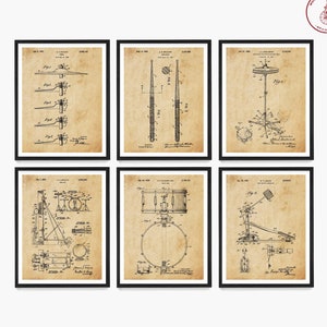 Drum Patent Poster Set, Schlagzeuger Wandkunst, Tonstudio Dekor, Musiker Geschenk