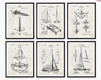 Sailboat Patent Art Prints: Nautical Maritime Decor, Set of 6