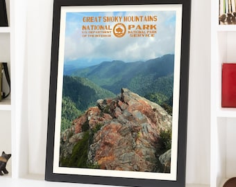 Great Smoky Mountains National Park poster, National Park kunst aan de muur, WPA geïnspireerd landschap, Smoky Mountains cadeau, backpacken decor