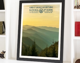 Poster Great Smoky Mountains National Park, cadeau Appalachian Trail, WPA-stijl muurkunst, backpacken, wandelen