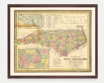 North Carolina Map, NC Map, Map Art, Map Decor, State Map, North Carolina Art, Carolina Decor, North Carolina Wall Art, Old Map
