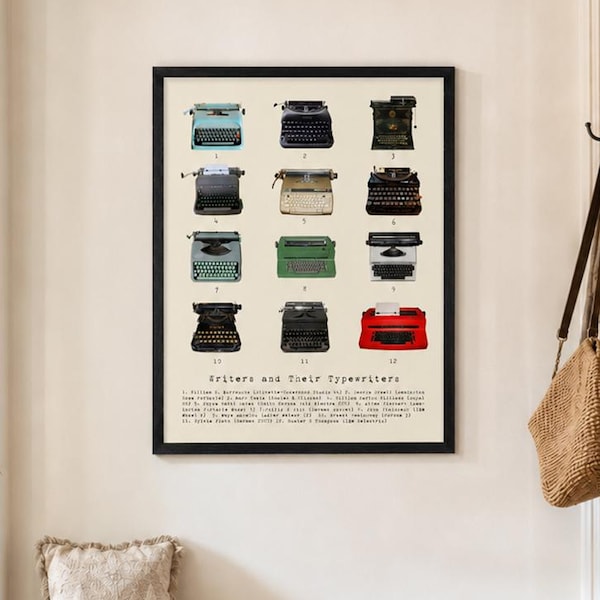 Writers and Their Typewriters Poster, Literary Wall Art, Typewriter Poster, Book Gift, Writer Gift, Creative Writing, Book Art, Reading