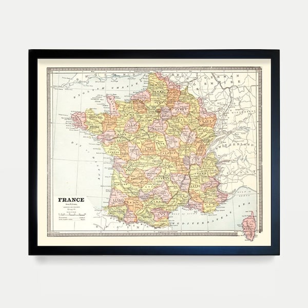 France Map, French Map, Map Art, Map Decor, Europe, France Art, France Decor, Vintage France, French Map, French Art, Paris Art