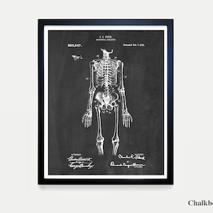 Skeleton Patent Poster – Vintage Anatomical Wall Art, Human Skeleton Blueprint Print, Medical Office or Classroom Decor