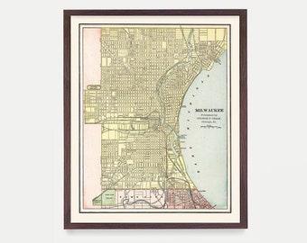 Milwaukee City Map Wall Art, Lake Michigan Decor, Milwaukee Wisconsin Home Design, Wisconsin Map Print