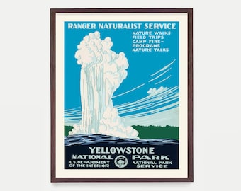 Yellowstone National Park Poster, WPA Poster, National Park Wall Art, Old Faithful Geyser