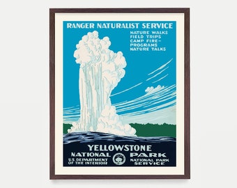 Yellowstone National Park Poster, WPA Poster, National Park Wall Art, Old Faithful Geyser