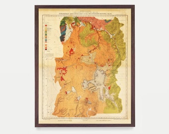 Yellowstone National Park Map Art Print: Vintage Style