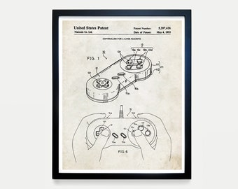 Video Game Controller Patent Poster, Video Game Wall Art, Gamer Gift, Kids Room Decor, Vintage Gaming
