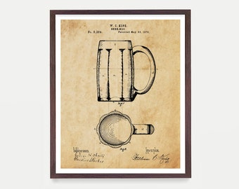 Beer Stein Patent Print, Bar Wall Art, Brewery Decor, Home Brewing Gift, Kitchen Poster, Beer Patent Poster, Beer Gift