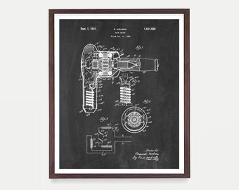 Hair Dryer Patent Poster, Bathroom Vanity Wall Art, Hair Salon Decor, Hair Stylist Gift, Beauty School Grad, Hair Wall Art