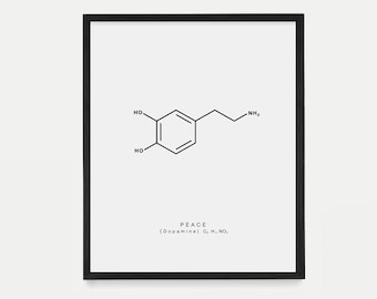 Poster murale con molecola di pace, poster con molecola di dopamina, arredamento minimalista, regalo scientifico