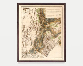 Utah State Map, Utah Wall Art, High Resolution Map, Utah Home Decor Gift